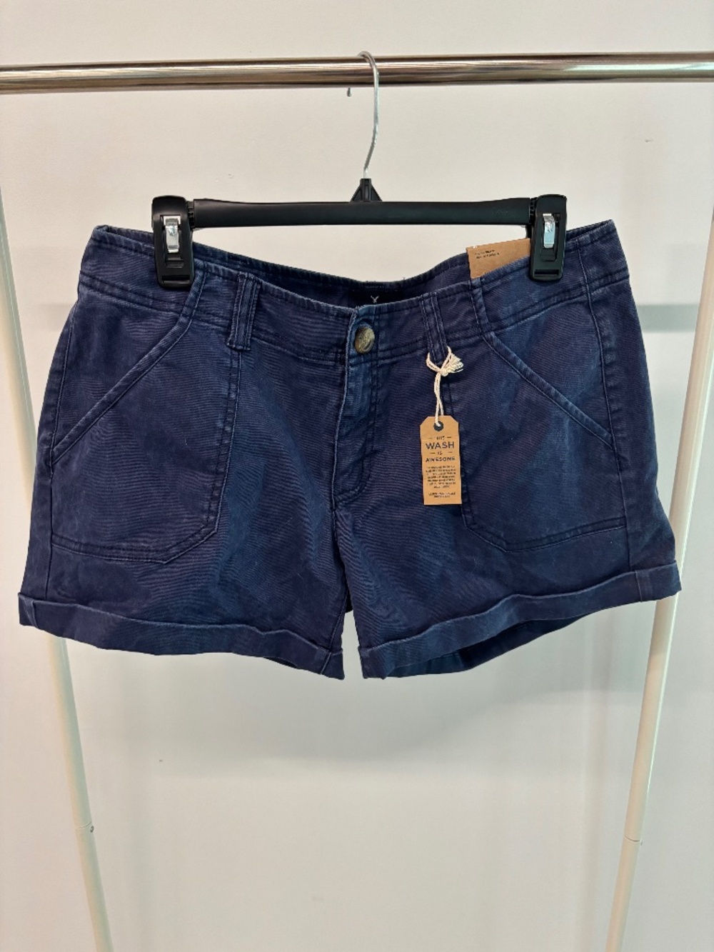 American Eagle Midi Stretch Shorts Navy Blue Low Rise‎ Rolled Hem Size 12 NWT